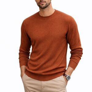 Silk Wool Blend Crewneck Sweater Mens XL Rust Lightweight Knit Luxury